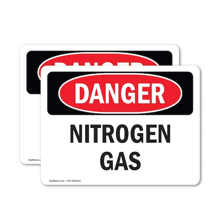 Signmission Nitrogen Gas Danger Sign, Vinyl Decal, 14in W x 10in L, 2PK OS-2PACK-DS-D-1014-L-2457